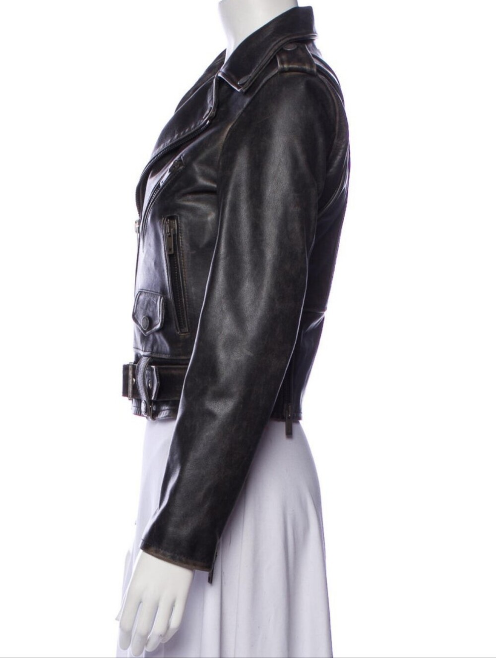 New Golden Goose Distressed Women's Black Leather Biker Jacket Size S Size 38 - Picture 2 of 9